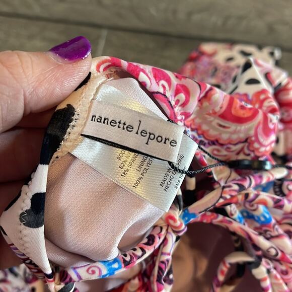 Nanette Lepore Pink Leopard and Paisley Print One Piece Bathing Suit Size 8 NWT - Picture 7 of 8